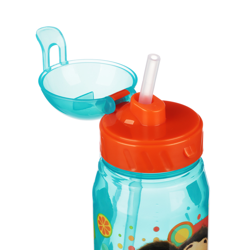 Бутылочка с трубочкой "Чебурашка" 400мл, пластик, 6 цветов, арт.№ 829-214