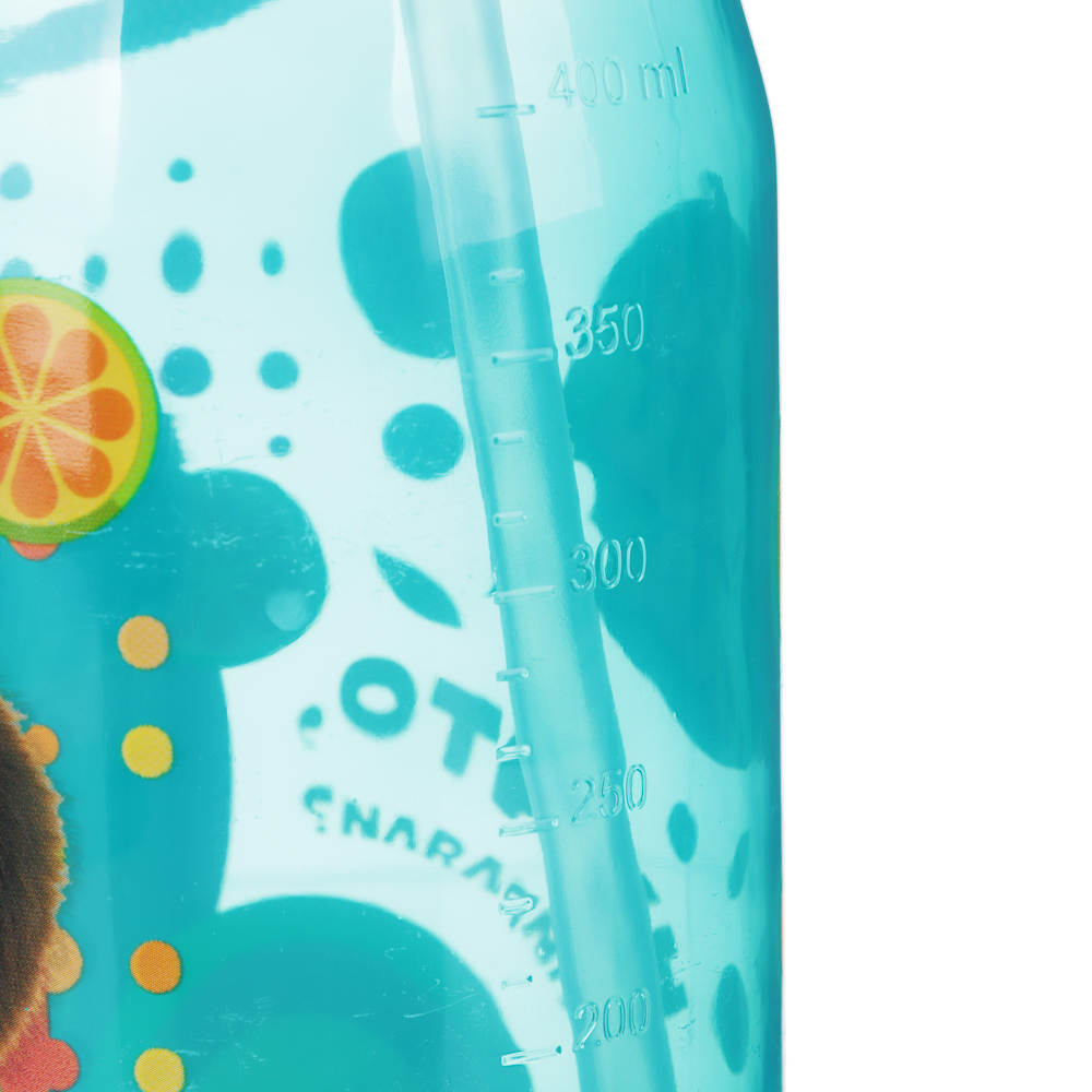 Бутылочка с трубочкой "Чебурашка" 400мл, пластик, 6 цветов, арт.№ 829-214