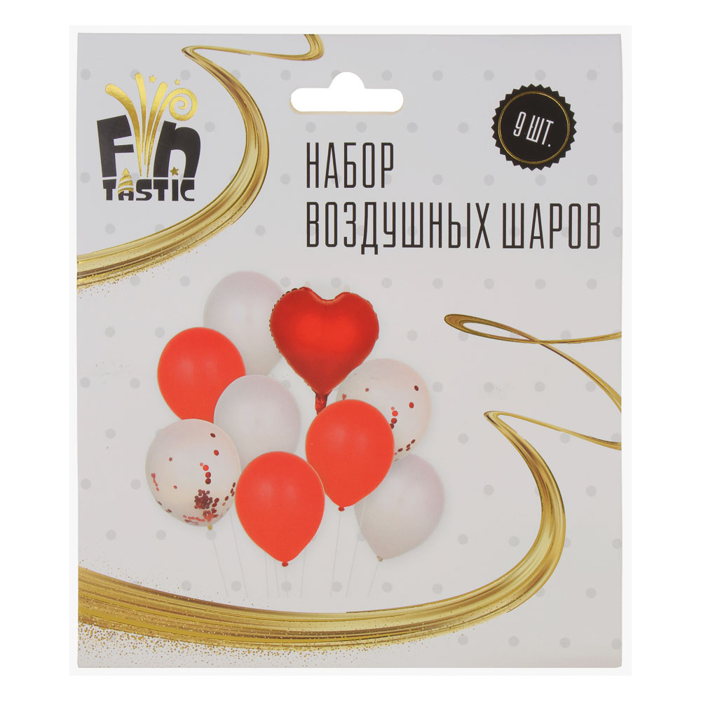 Набор воздушных шаров тм Fntastic, 9 шт (1 фольгированный в форме сердца 18" + 8 латексных 12"), арт.№ 518-082