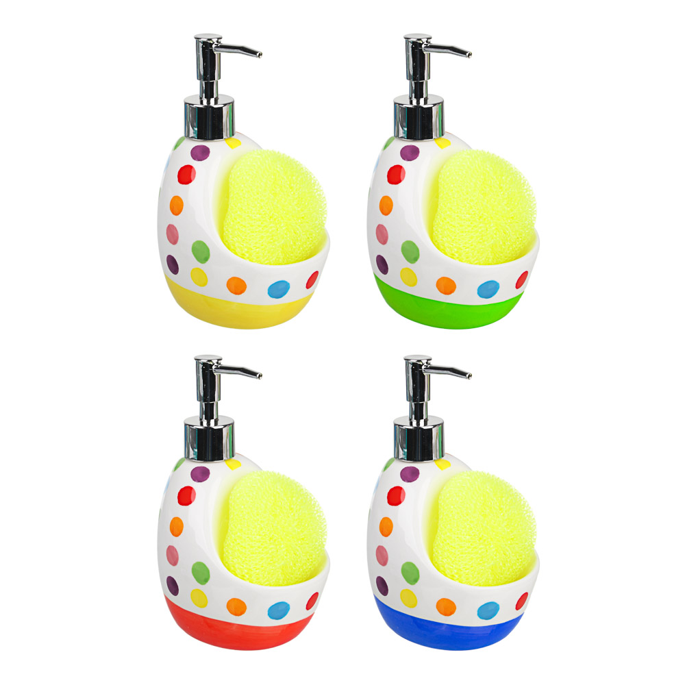 VETTA Диспенсер для моющего средства с губкой, керамика, 18х10см, 320 мл, 4 дизайна, D1, арт.№ 441-733