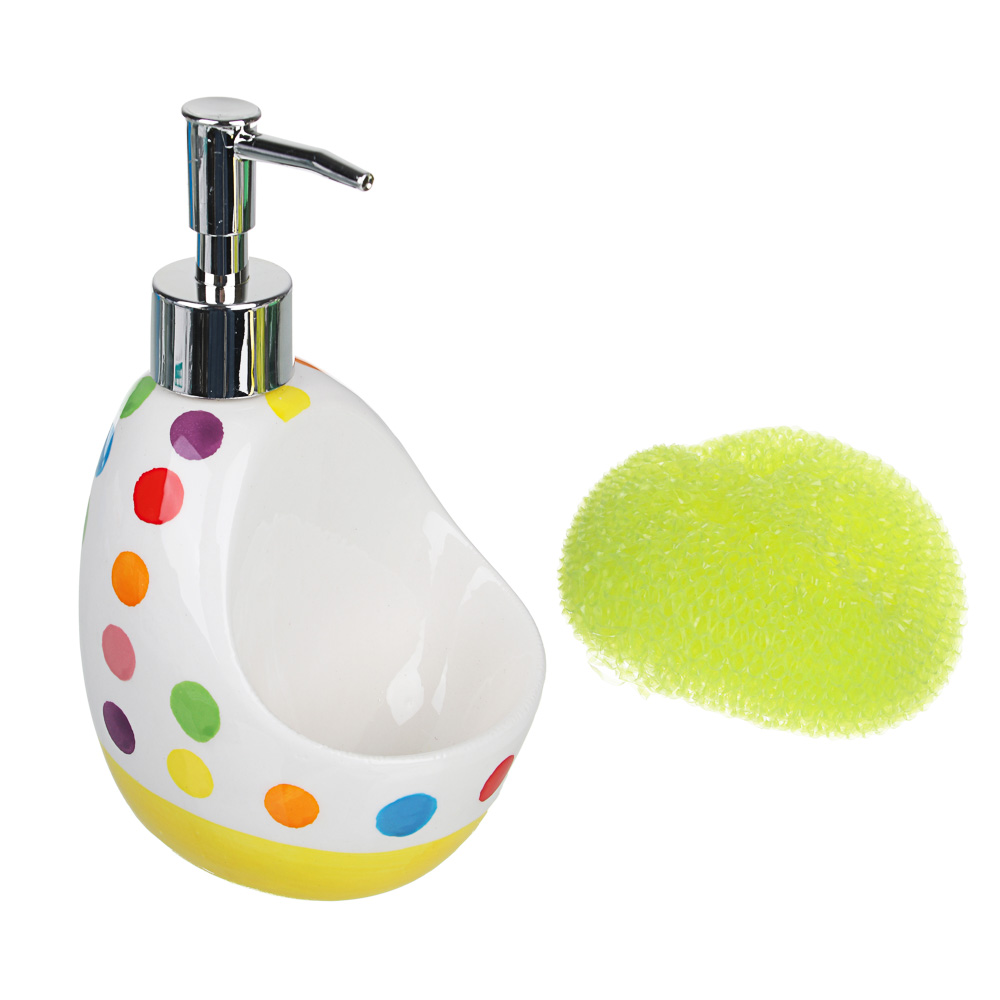 VETTA Диспенсер для моющего средства с губкой, керамика, 18х10см, 320 мл, 4 дизайна, D1, арт.№ 441-733