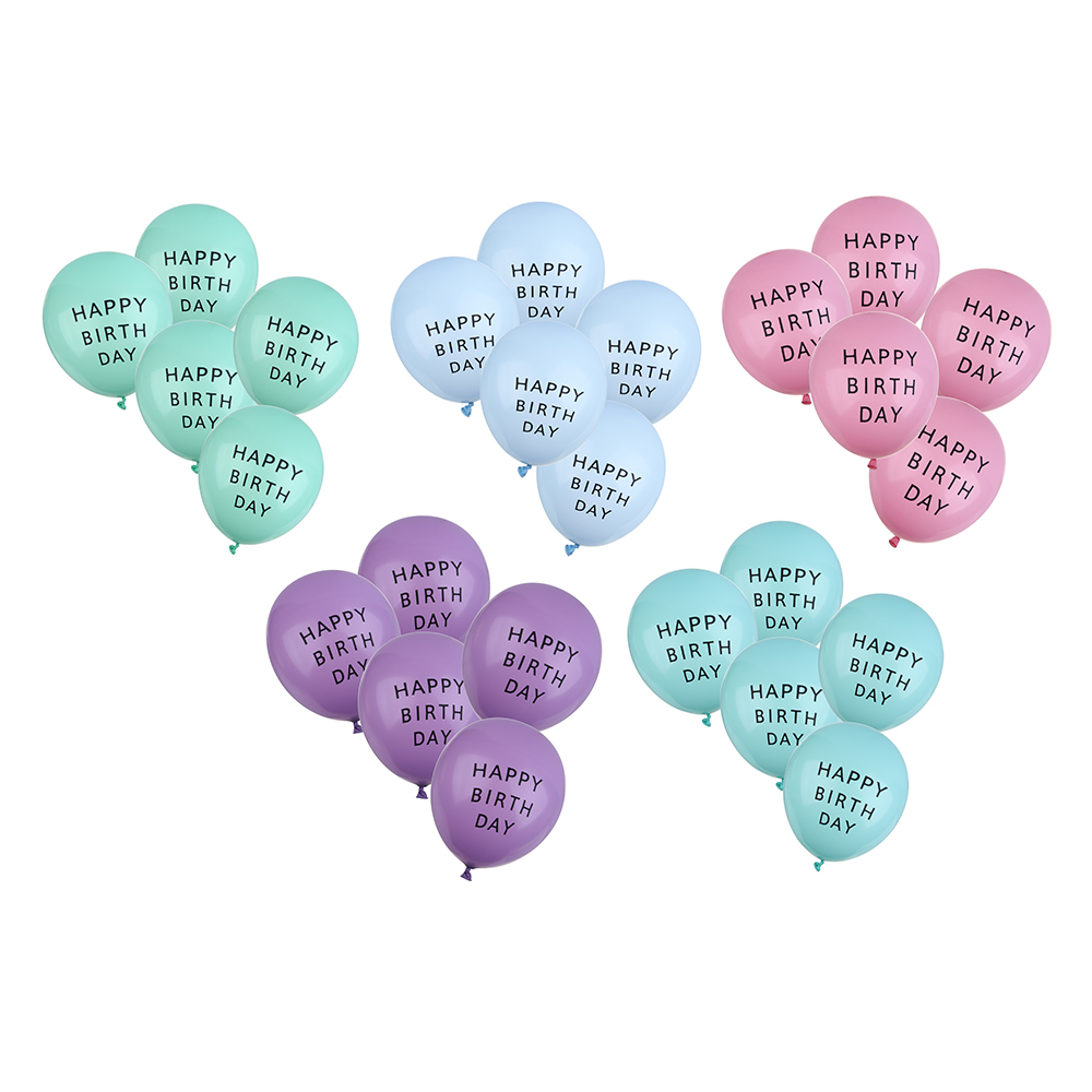 FNtastic Набор воздушных шаров, 5 шт, 12" цвета макарун с надписью Happy Birthday, латекс, 5 цветов, арт.№ 518-226