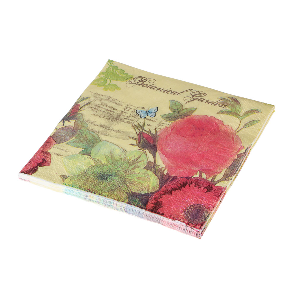 Салфетки бумажные 10шт, двухслойные, 33x33см, "Цветы", 3 дизайна, арт.№ 437-255