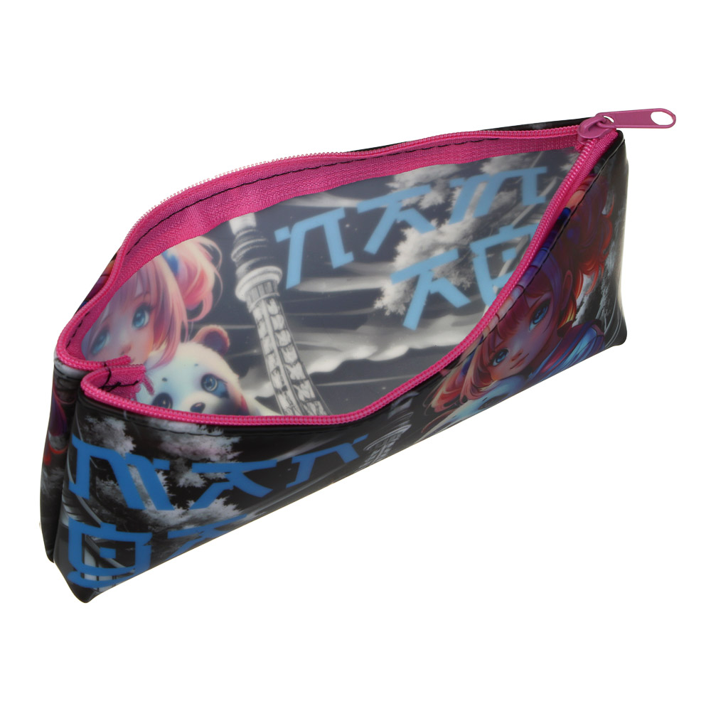 Пенал школьный прямоугольный 20x8x3,5 см, "Девочка с Пандой", 1 отделение на молнии, силикон, арт.№ 524-250