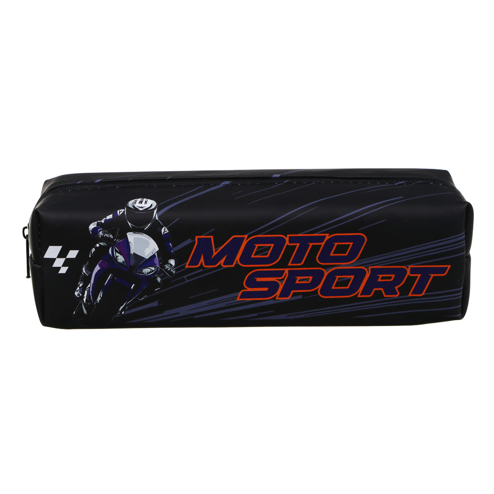 Пенал школьный прямоугольный 21x6x6 см, "Мотоспорт", искусственная кожа с печатью, арт.№ 524-251