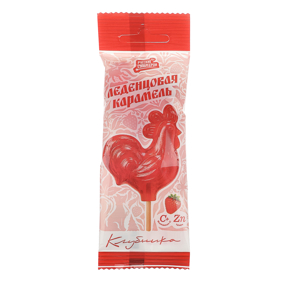 BY Русские Супергерои БАД Петушок Леденцовая карамель с цинком и витамином С со вкусом клубники, 17г, арт.№ 015-242