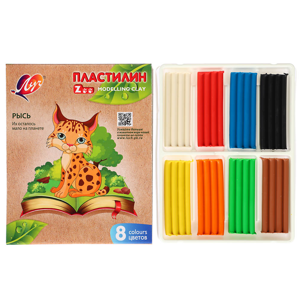 ЛУЧ Пластилин "ZOO", 8 цветов, 120 грамм, в картонной коробке, арт.№ 239-066