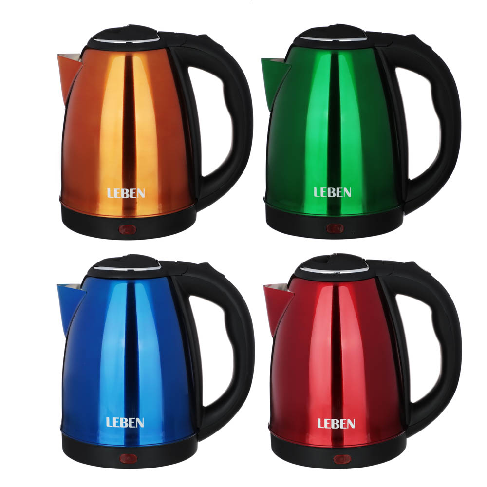 LEBEN Чайник электрический 1,8л, 1500Вт, нерж. сталь, 4 цвета, арт.№ 291-071