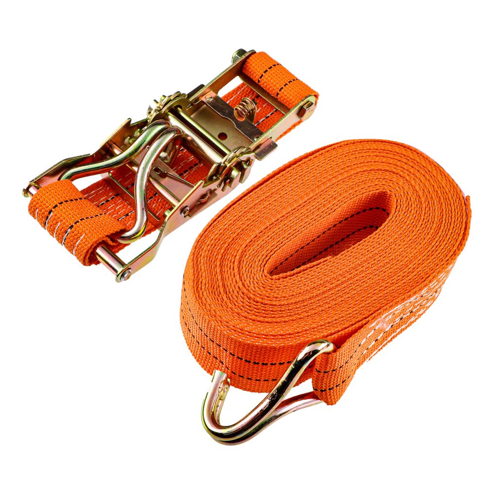 Стяжка груза 10 м, храповик 130мм, ширина ленты 50мм, 2000/4000кг, J-крюки, ЕРМАК, арт.№ 773-075