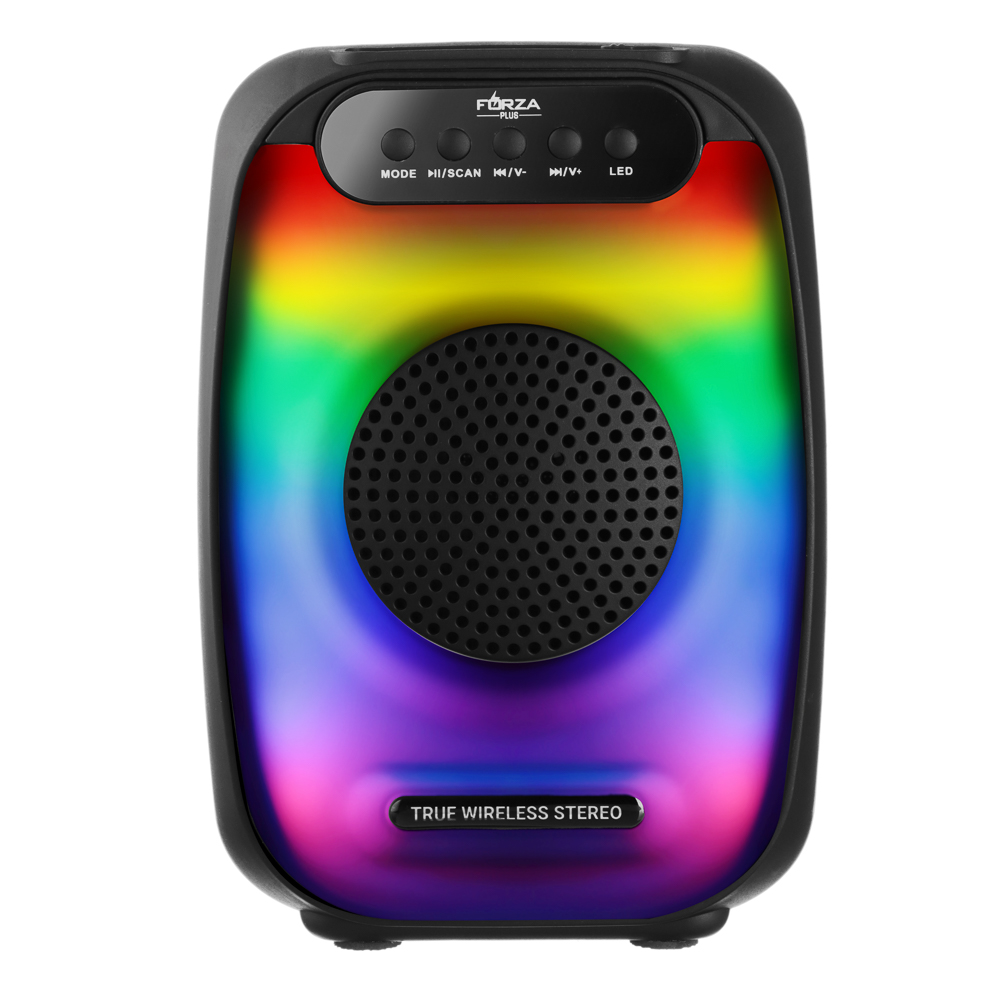 FORZA Колонка беспроводная 5В, подсветка, 1200 мАч, БТ, USB, Micro-SD, TWS, ВШГ 20x14x12 см, чёрный, пластик, арт.№ 443-006