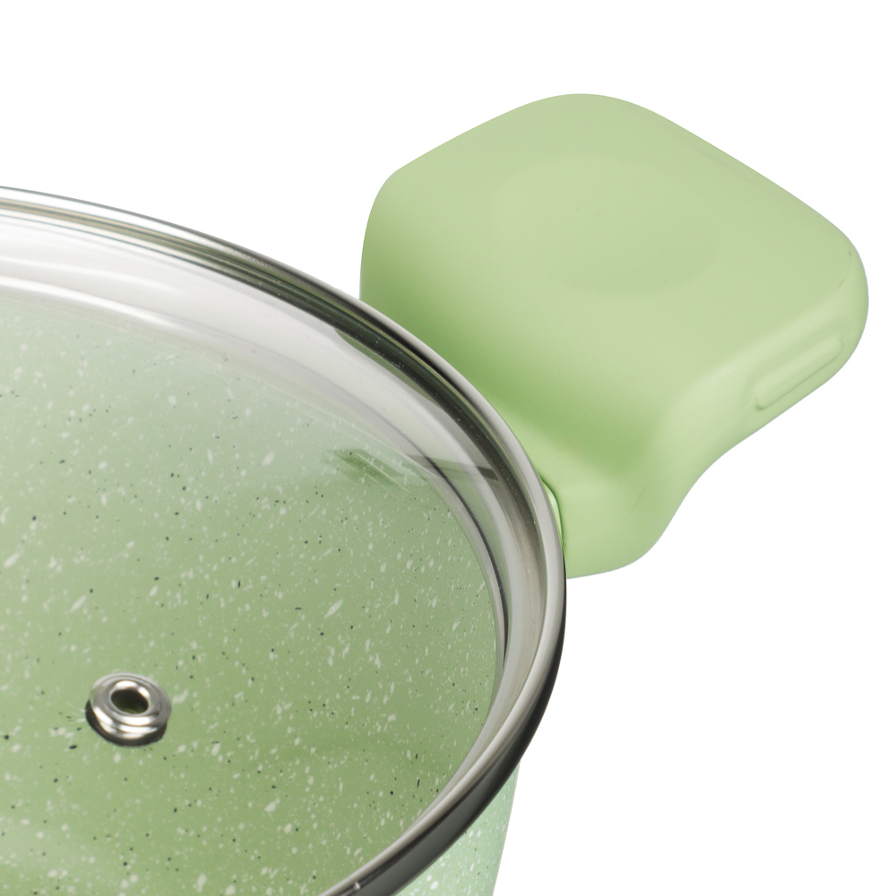 SATOSHI Эмери Набор 4 предмета сотейник 28 см, кастрюля с крышкой 20 см, антипригарное покрытие мрамор, индукция, с бамбуковой лопаткой, 3 цвета, арт.№ 846-743