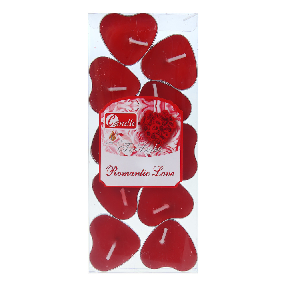 Набор свечей чайных тм LADECOR 8х39х35 мм, форма сердце, парафин, 10 шт, арт.№ 553-134