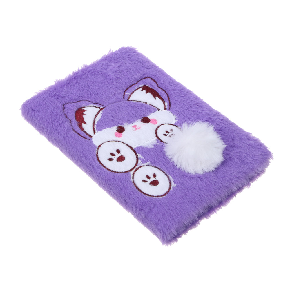 Записная книжка А5, 21,5х14,5см, 80 листов, "Котенок с лапками", иск.мех, аппликация, вышивка, 2 цв., арт.№ 557-046