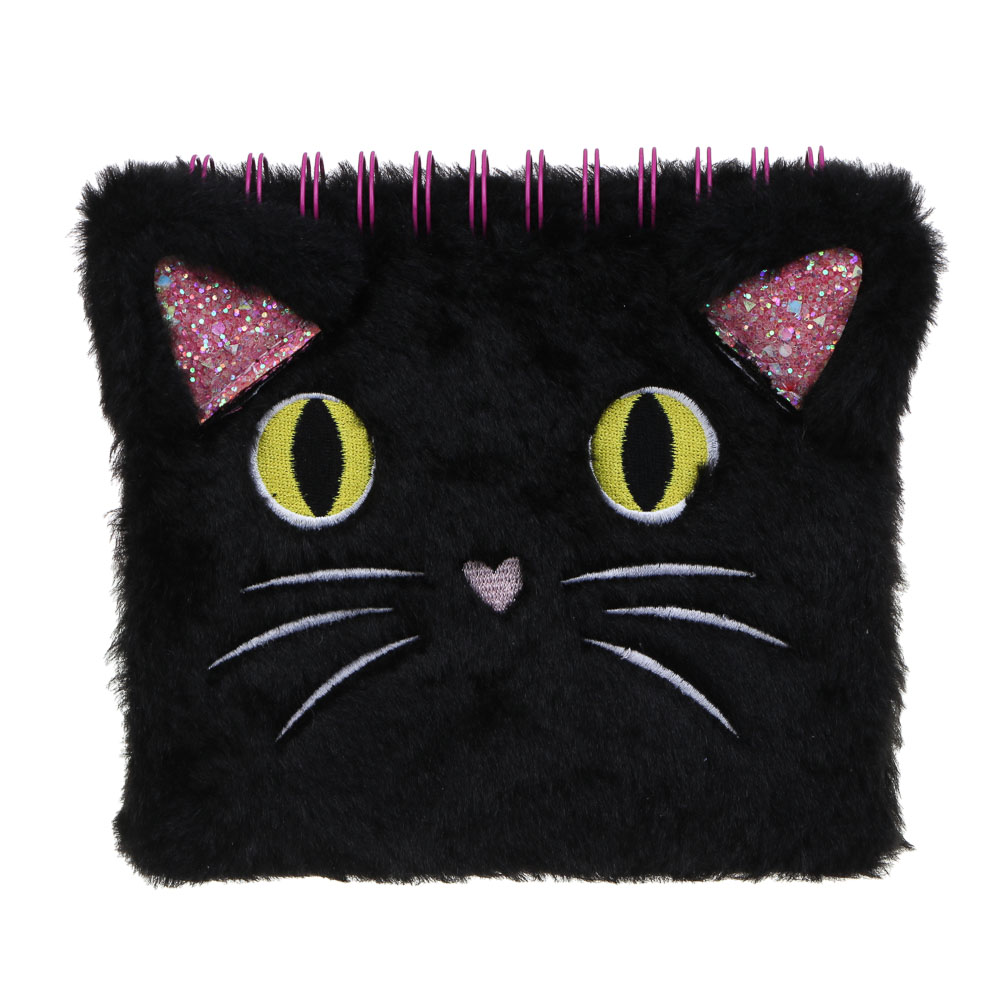 Записная книжка фигурная, 18х16,5см, 60 листов, "Котики", иск. мех, вышивка, спираль, арт.№ 557-076