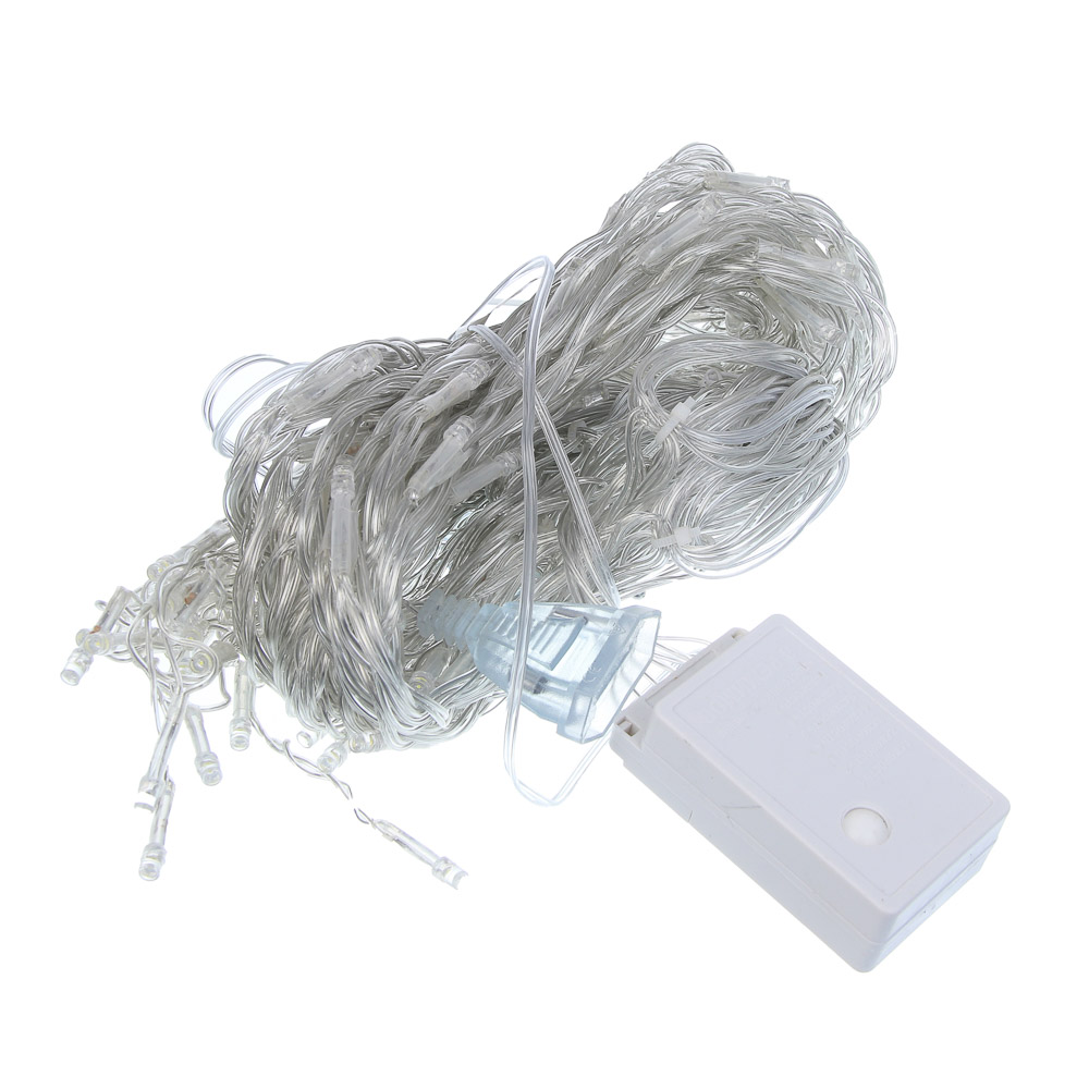 Гирлянда бахрома 2,5х0,6 м СНОУ БУМ, 128 LED ламп, белое свечение, 8 режимов, эффект водопада, пп, коннектор, 220 В, арт.№ 351-512