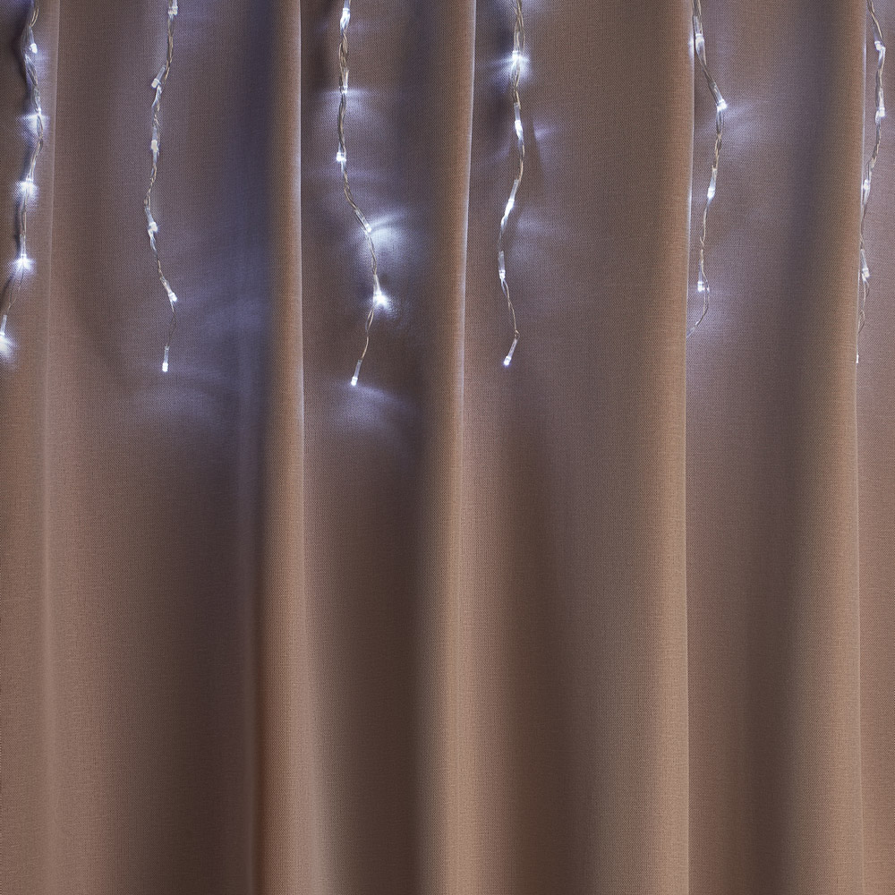 Гирлянда бахрома 2,5х0,6 м СНОУ БУМ, 128 LED ламп, белое свечение, 8 режимов, эффект водопада, пп, коннектор, 220 В, арт.№ 351-512