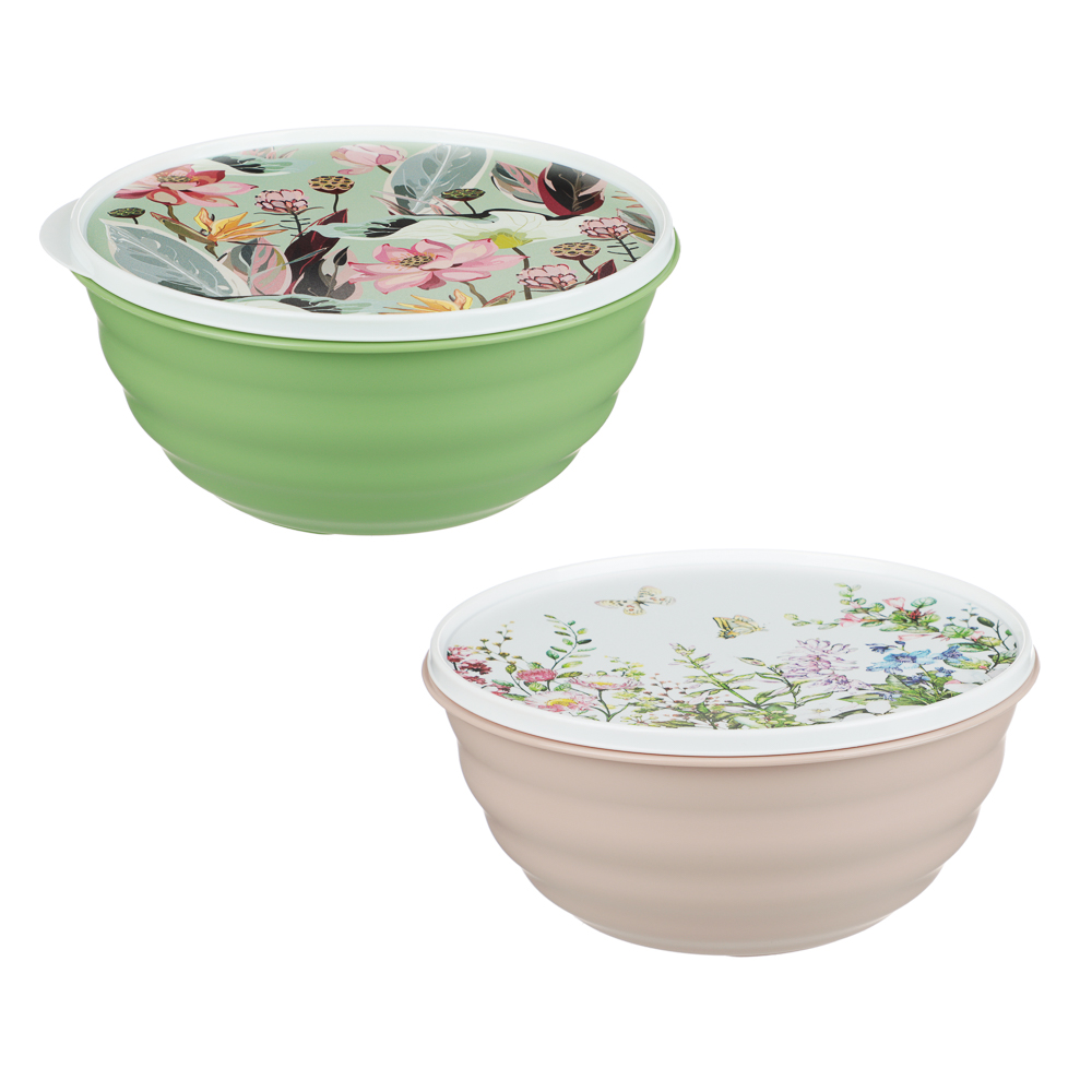 Миска Latina 2,1л с крышкой, с декором, пластик, 2 цвета, арт.№ 861-494