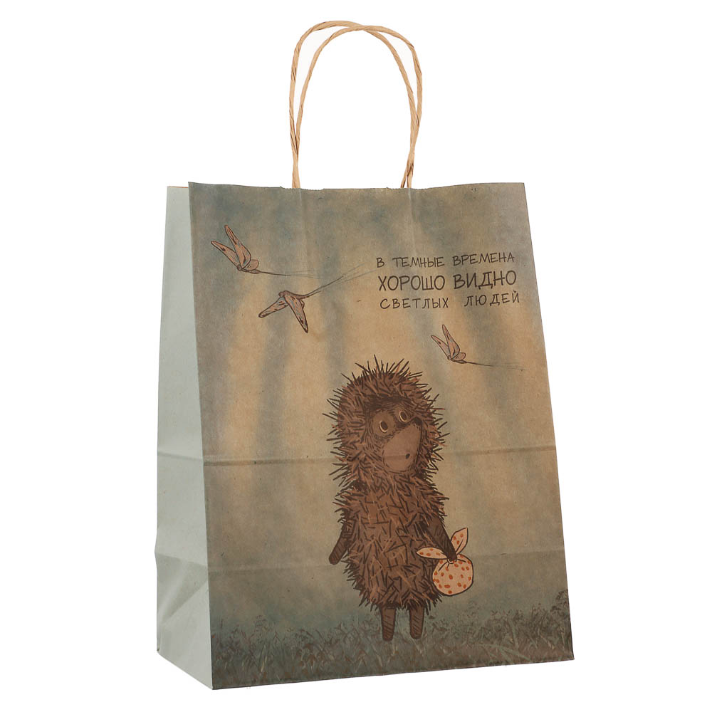 Пакет подарочный с кручеными ручками L 24х14х30см, "Ёжик в тумане", в ассортименте, арт.№ 507-491