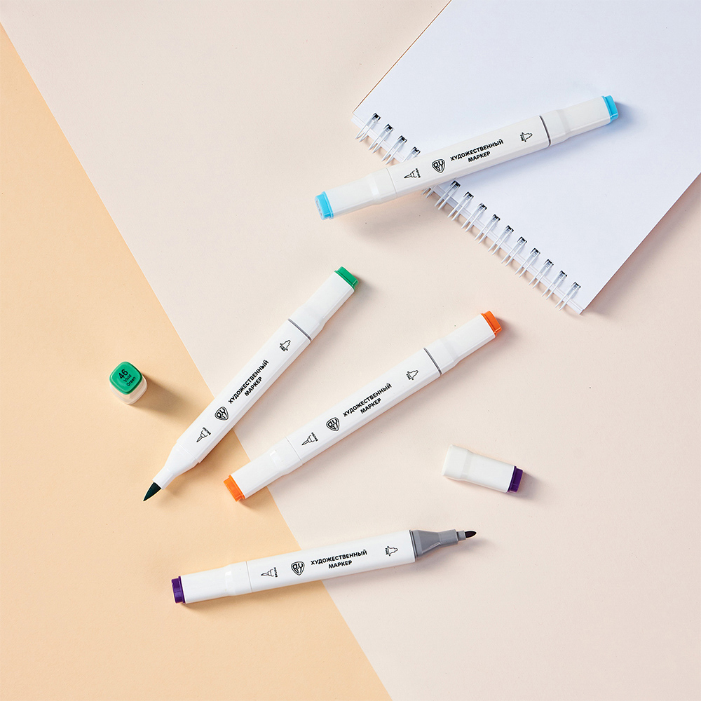 Маркеры худож. BY Русские Супергерои 36цв., 2-стор. (круг./кисточка), коробка-подставка на магните, арт.№ 801-042