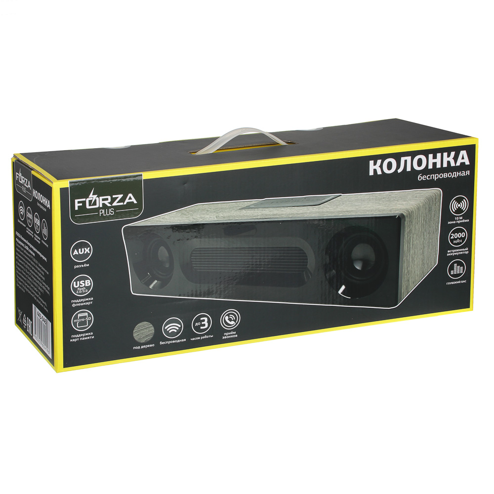 Колонка беспроводная FORZA интерьерная, дерево, экстра басс 2000мАч, 2x5Вт, сабвуфер, USB, AUX, арт.№ 443-046