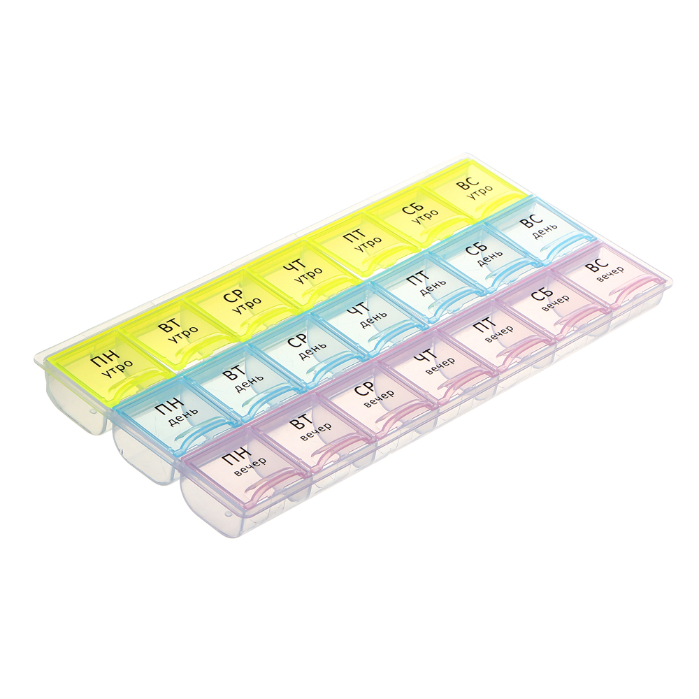 VETTA Бокс для таблеток, 21 отсек, пластик, 21,4х10,5см, арт.№ 422-029