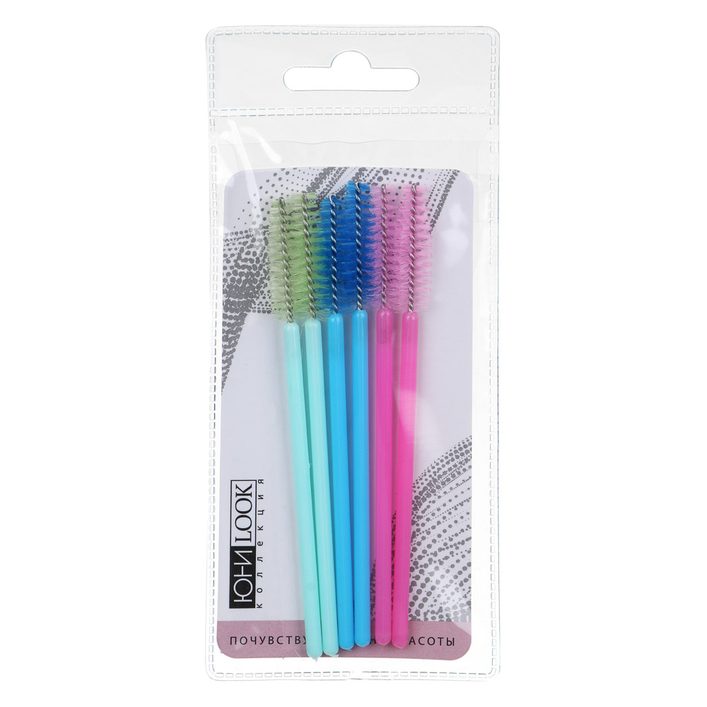 Набор щеточек для ресниц 6 шт тм ЮНИLOOK, 9,6см, 3 цвета, арт.№ 357-144
