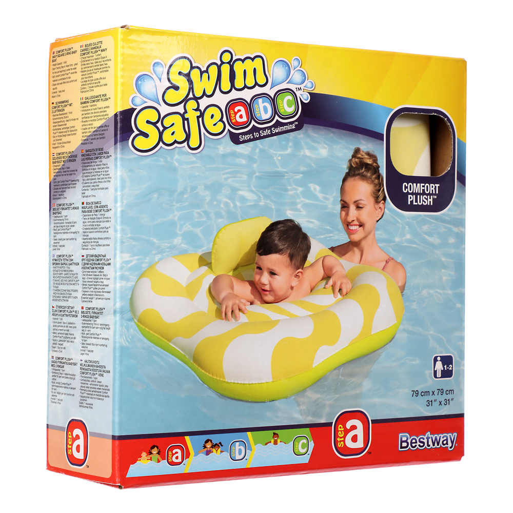 BESTWAY Детский квадратный круг-лодочка COMFORT PLUSH с двумя надувными кольцами и волнистым рисунко, арт.№ 091-044