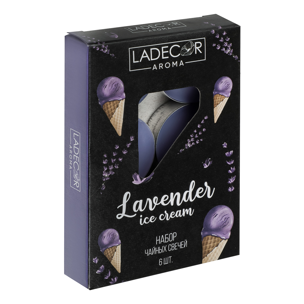 LADECOR Набор свечей чайных ароматических, 6шт, парафин, аромат лаванда, арт.№ 553-104