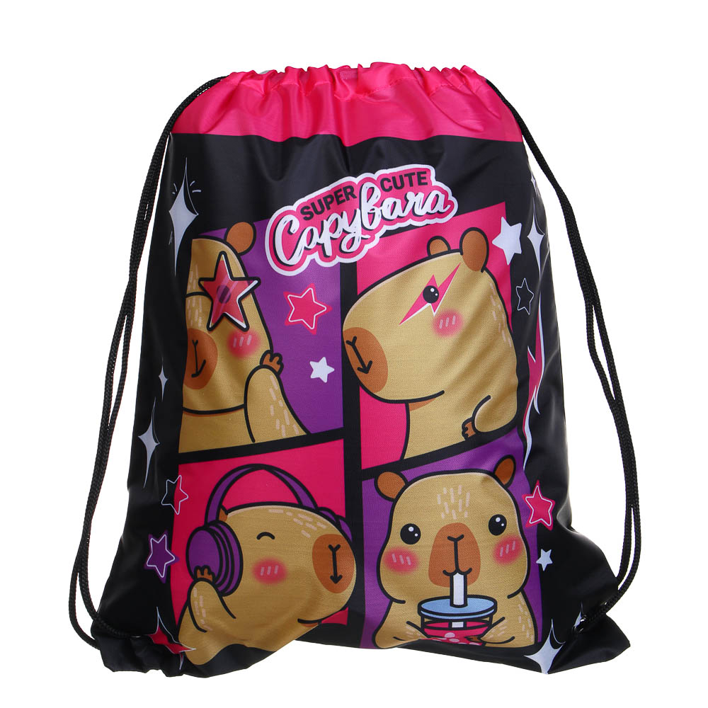 Мешок для сменной обуви на завязках, 34,8x41,5см, "Капибара/Панда", полиэстер, арт.№ 524-256