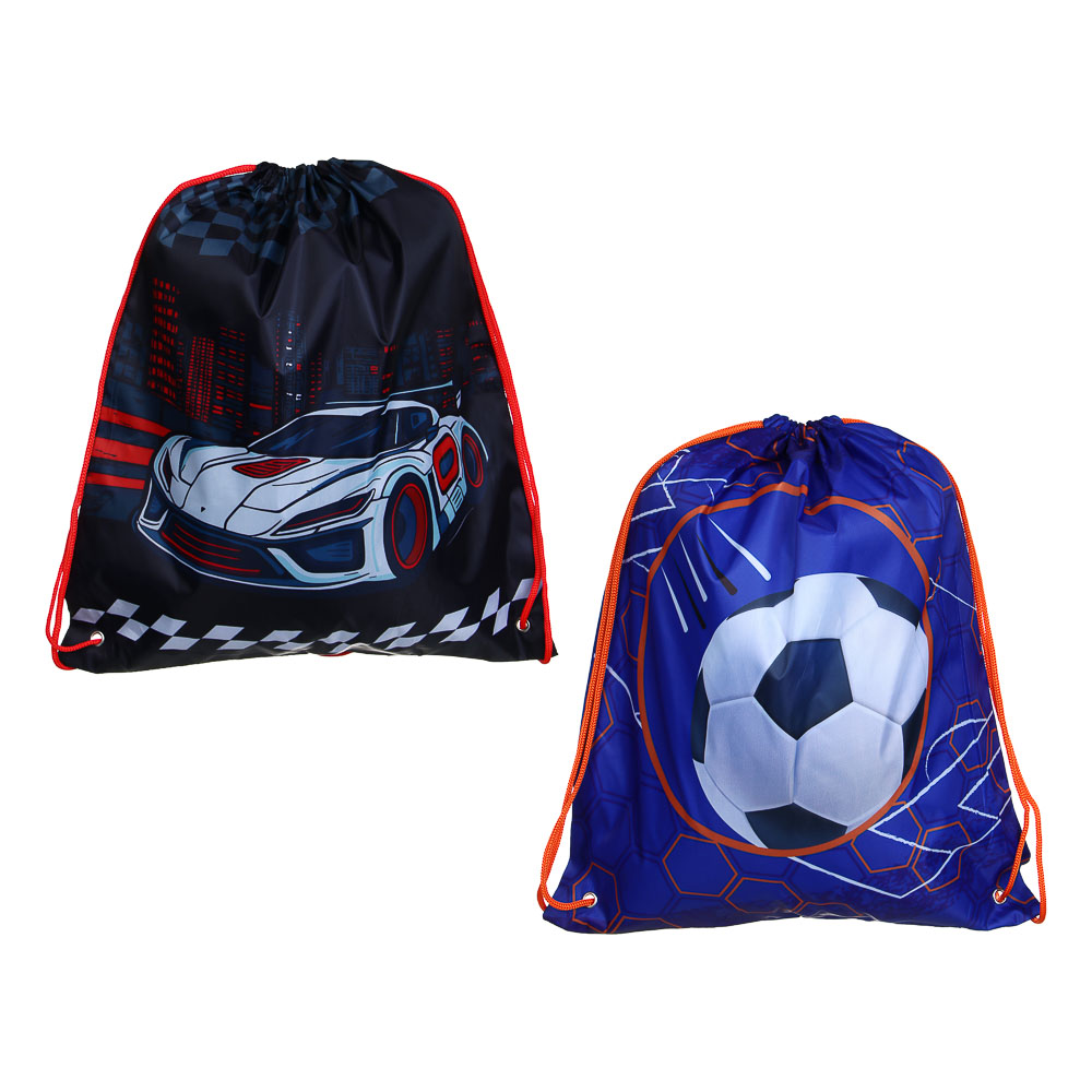 Мешок для сменной обуви на завязках, 40х47см, "Футбол/Рэйсинг Тим", полиэстер, арт.№ 524-257