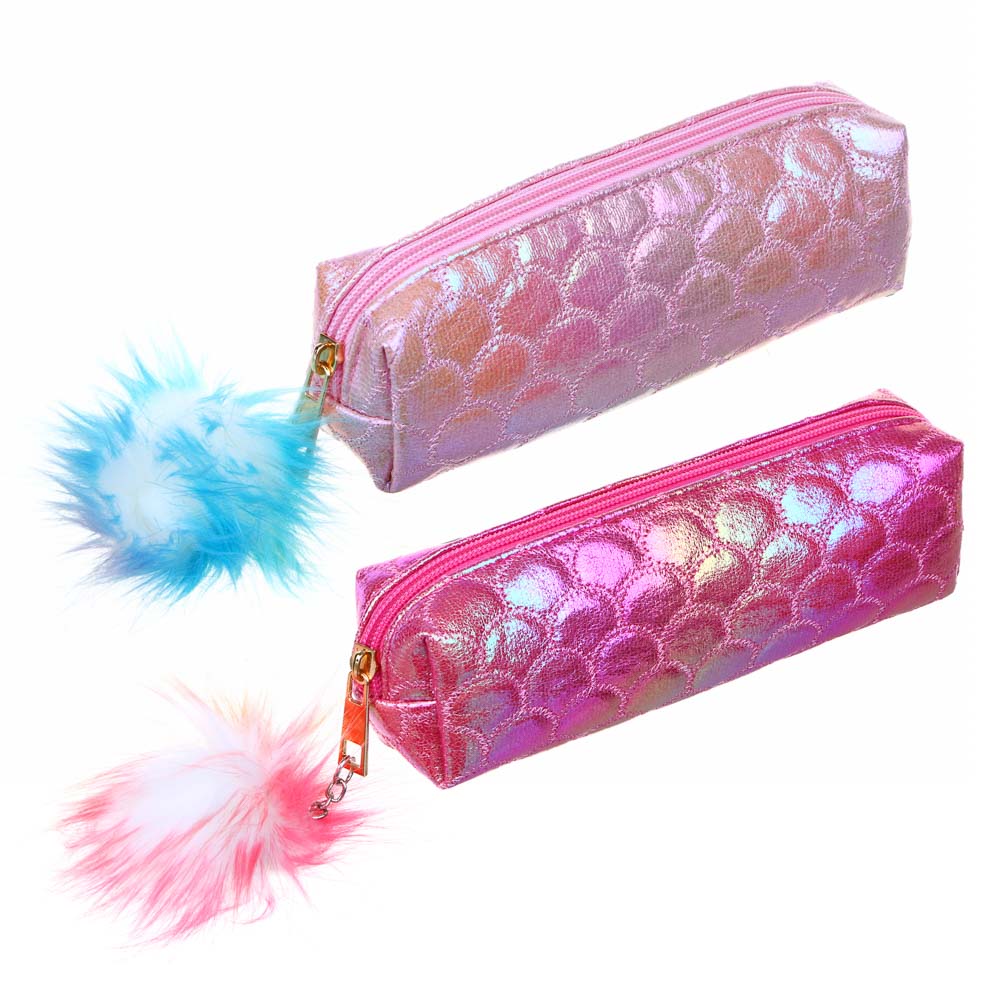 СЧАСТЛИВЫЙ МИШКА Пенал квадратный, 21х5х5см, 1 отд., фактурный ТПУ "металлик", помпон, 2 цв., пакет, арт.№ 238-431