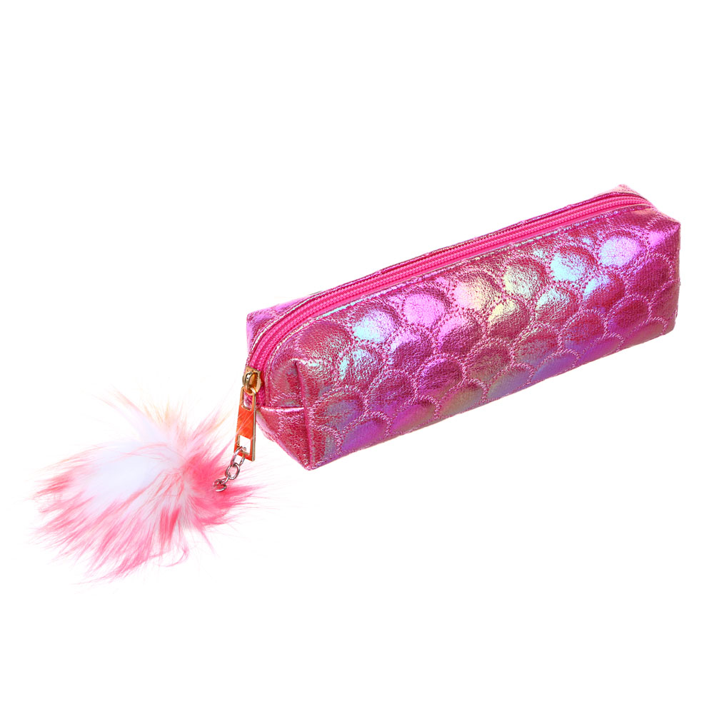 СЧАСТЛИВЫЙ МИШКА Пенал квадратный, 21х5х5см, 1 отд., фактурный ТПУ "металлик", помпон, 2 цв., пакет, арт.№ 238-431