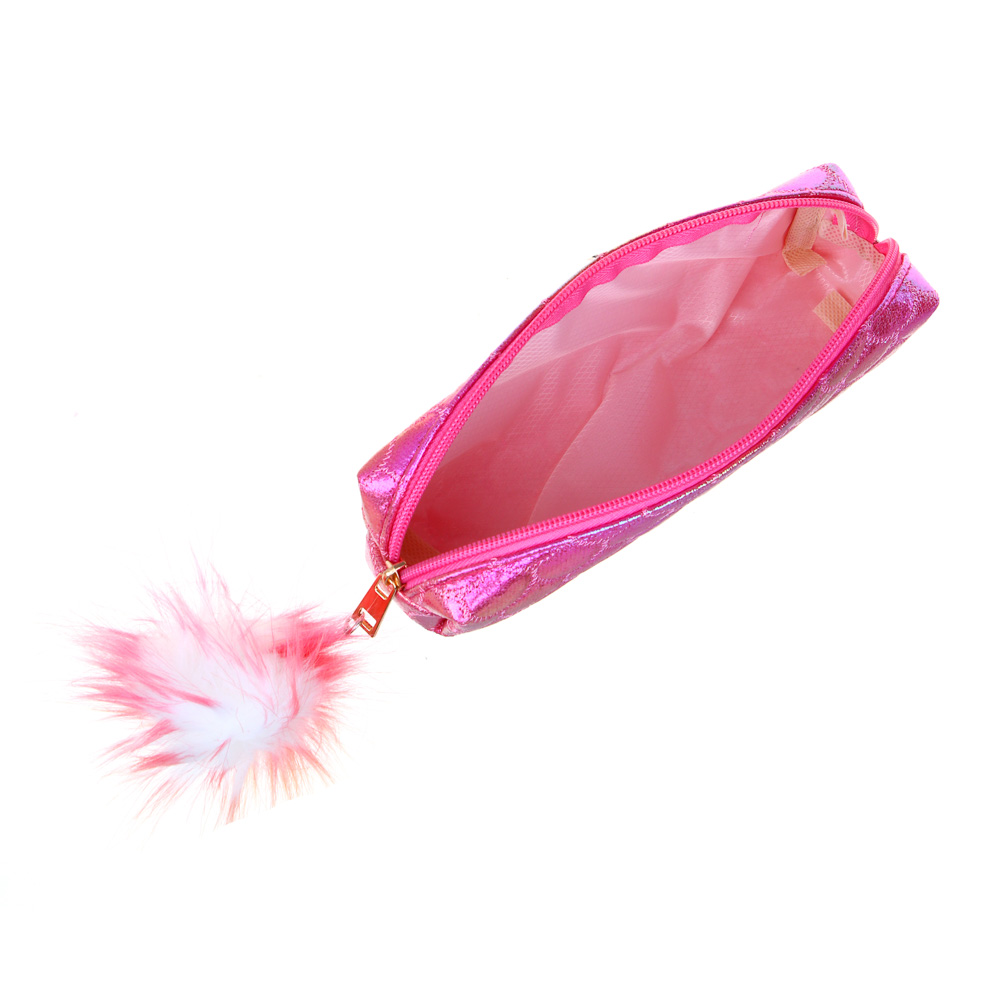 СЧАСТЛИВЫЙ МИШКА Пенал квадратный, 21х5х5см, 1 отд., фактурный ТПУ "металлик", помпон, 2 цв., пакет, арт.№ 238-431