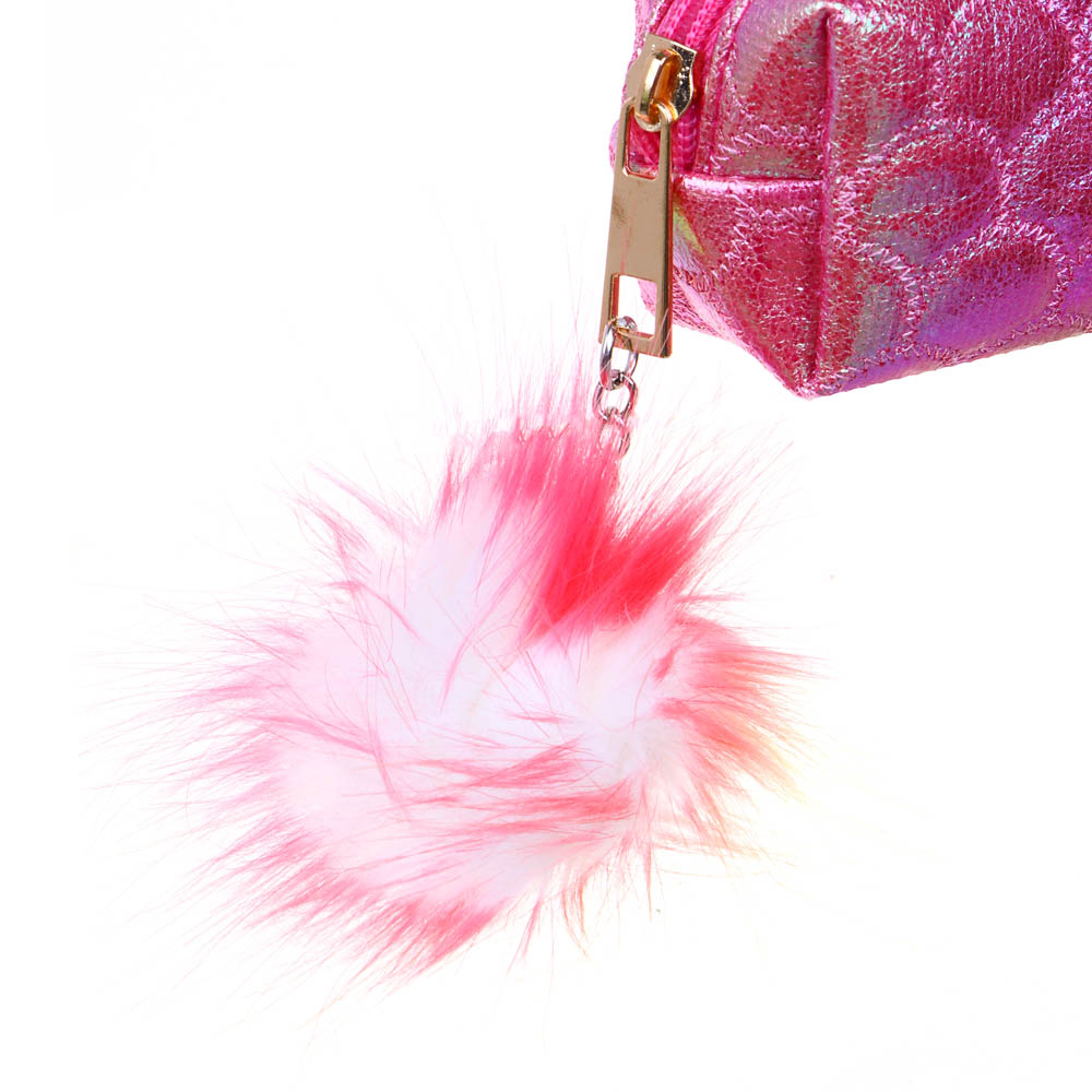 СЧАСТЛИВЫЙ МИШКА Пенал квадратный, 21х5х5см, 1 отд., фактурный ТПУ "металлик", помпон, 2 цв., пакет, арт.№ 238-431