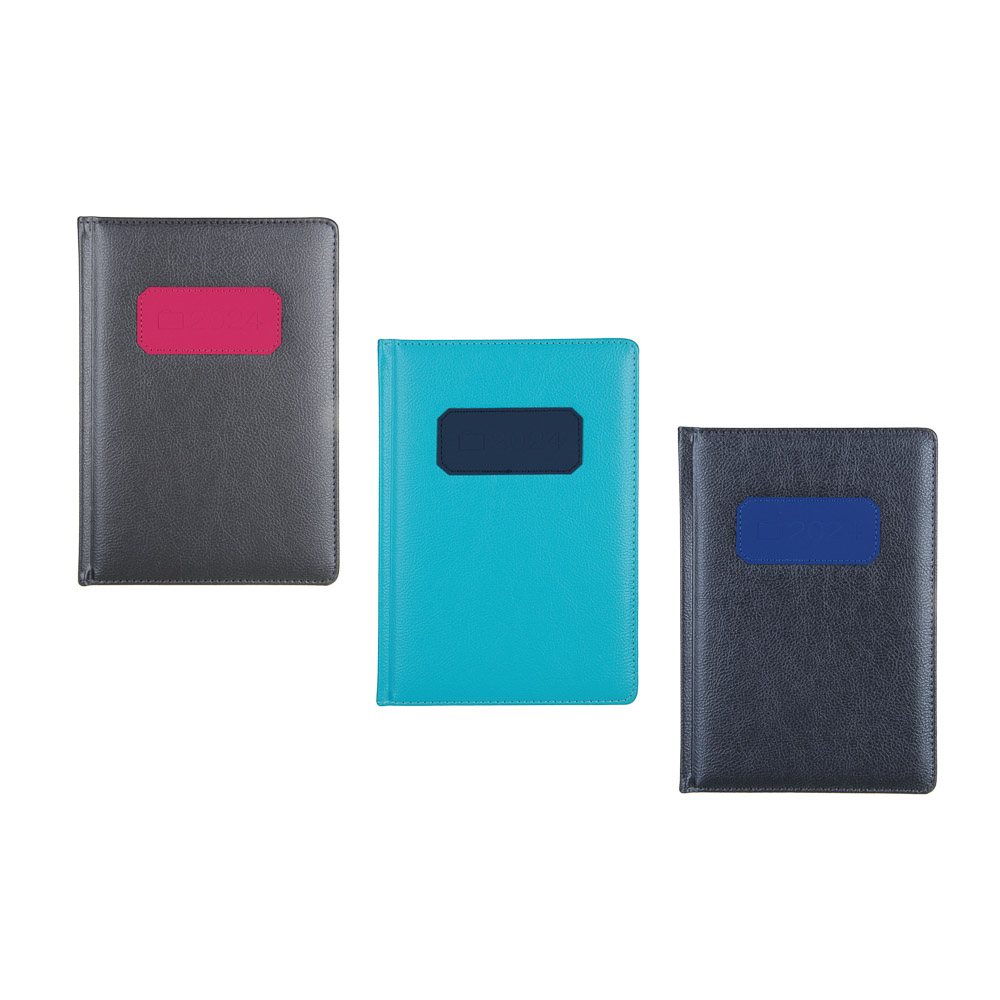 Ежедневник на 2024 "ЛОФТ" А5, 352 стр., тв.обл.с поролоном, иск.кожа, нашивка, цв.срез, 3 цв.метал., арт.№ 572-153