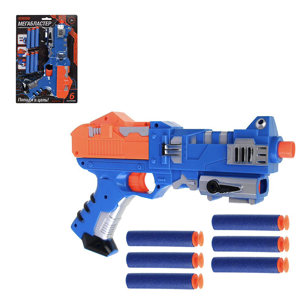 ИГРОЛЕНД Мегабластер с поролоновыми пулями, 7 предметов, ABS, арт.№ 261-686
