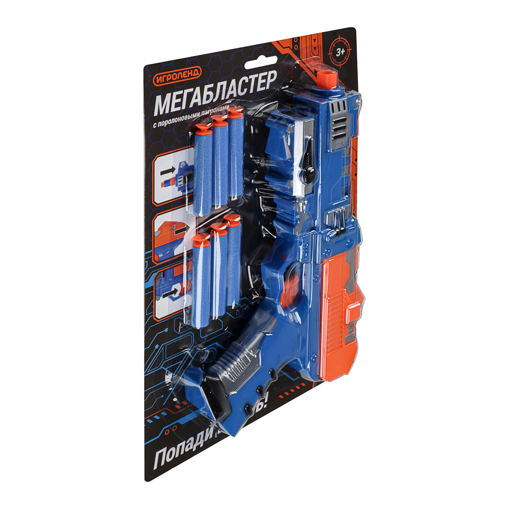 ИГРОЛЕНД Мегабластер с поролоновыми пулями, 7 предметов, ABS, арт.№ 261-686
