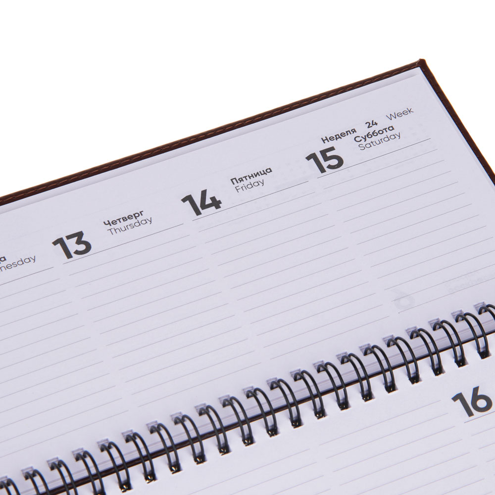 Планинг настольный на 2024 "ПРЕСТИЖ", 31x14,5см, 128 стр., тв.обложка, иск.кожа, спираль, коричн., арт.№ 572-147