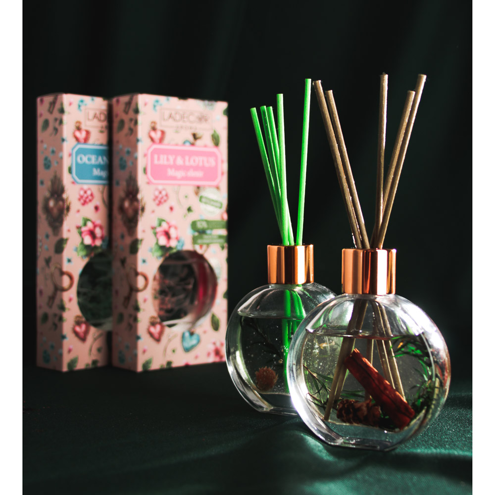 LADECOR Аромадиффузор 50мл с декором и с палочками, 4 вида, арт.№ 412-082