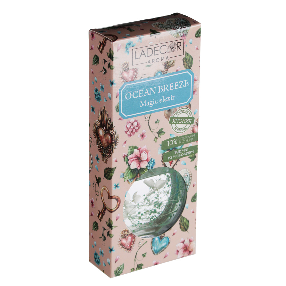 LADECOR Аромадиффузор 50мл с декором и с палочками, 4 вида, арт.№ 412-082