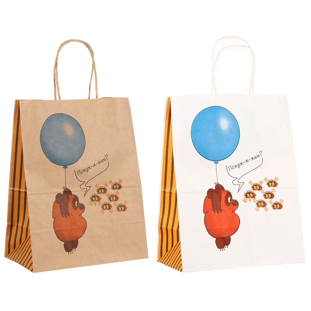 Пакет подарочный с кручеными ручками L 24х14х30см, "Винни-Пух. Пожуж-ж-жим", в ассортименте, арт.№ 507-492