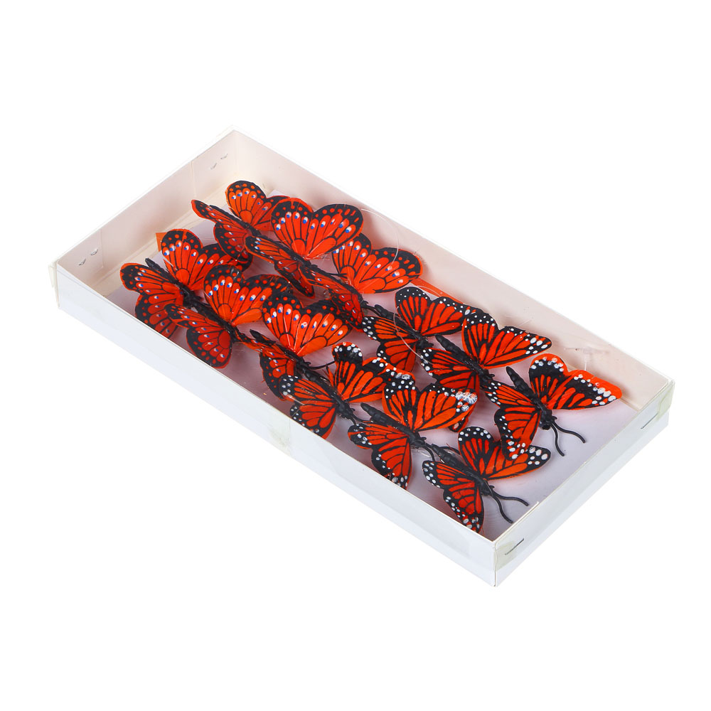 РЫЖИЙ Бабочка на прищепке Оранжевое Чудо, 6см, пенополистирол PE, перо, арт.№ 153-128