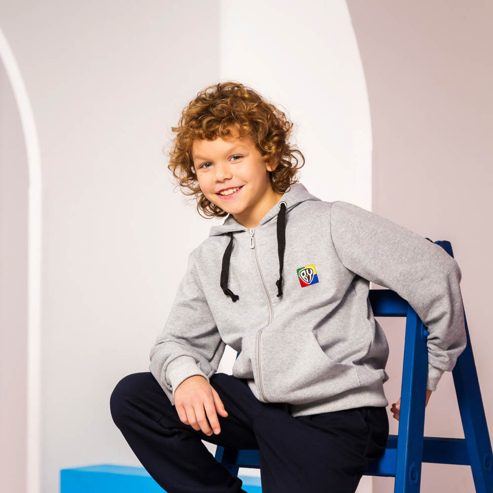 BY Basic Толстовка на молнии детская, хлопок, цвет серый, размер 110, арт.№ 833-016