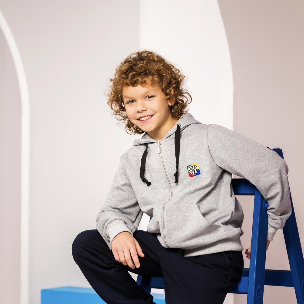 BY Basic Толстовка на молнии детская, хлопок, цвет серый, размер 128, арт.№ 833-019