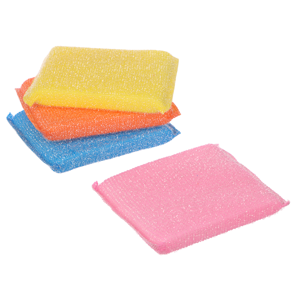 VETTA Набор губок кухонных, махровых, поролон, 4шт 8х12см, 4 цвета, арт.№ 441-199