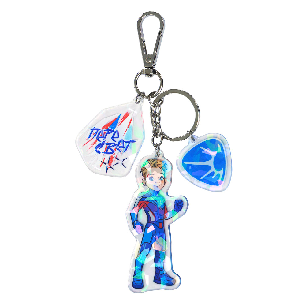 BY Русские Супергерои Брелок с кольцом и карабином с тремя шармами, акрил, металл, 8/5/3,5см, 8 диз, арт.№ 431-005
