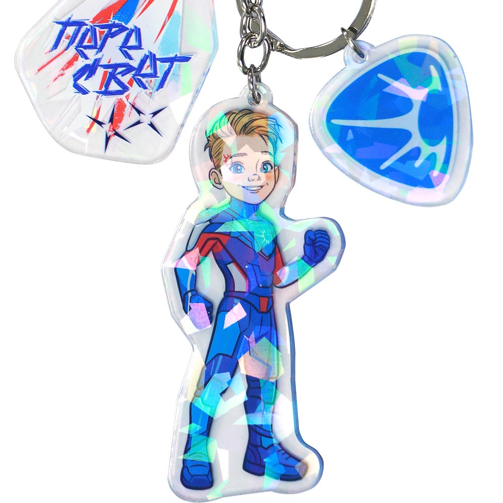 BY Русские Супергерои Брелок с кольцом и карабином с тремя шармами, акрил, металл, 8/5/3,5см, 8 диз, арт.№ 431-005