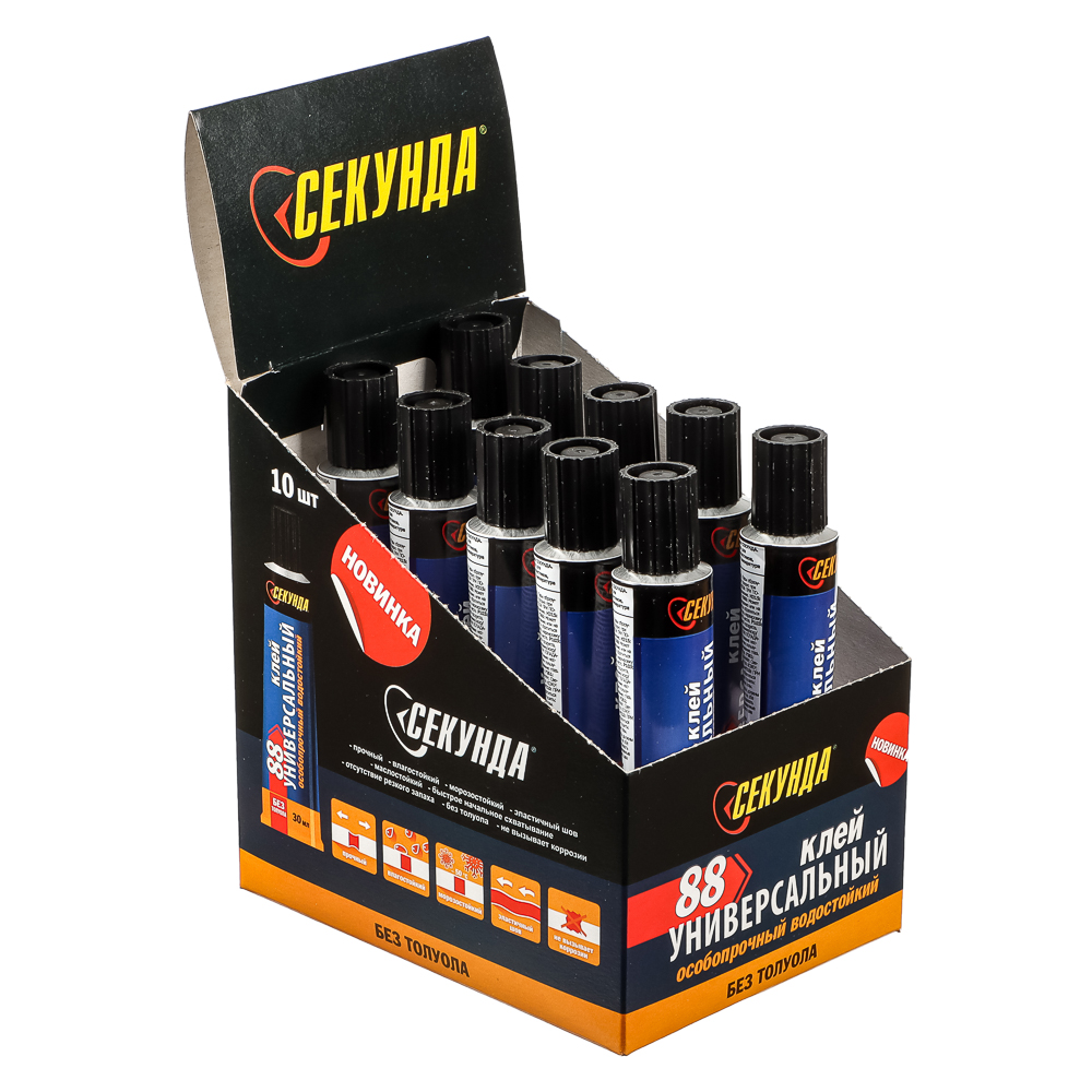 Клей универсальный "Секунда" особопрочный водостойкий, 30мл, шоу-бокс, арт 403-210, арт.№ 469-261