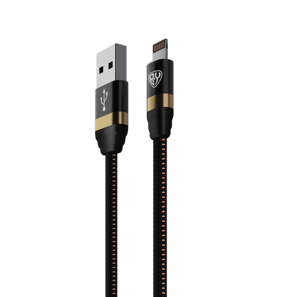 Кабель для зарядки USB(A)-iP BY Элегант, 1м, 2.4А, тканевая оплётка, черный, арт.№ 470-057