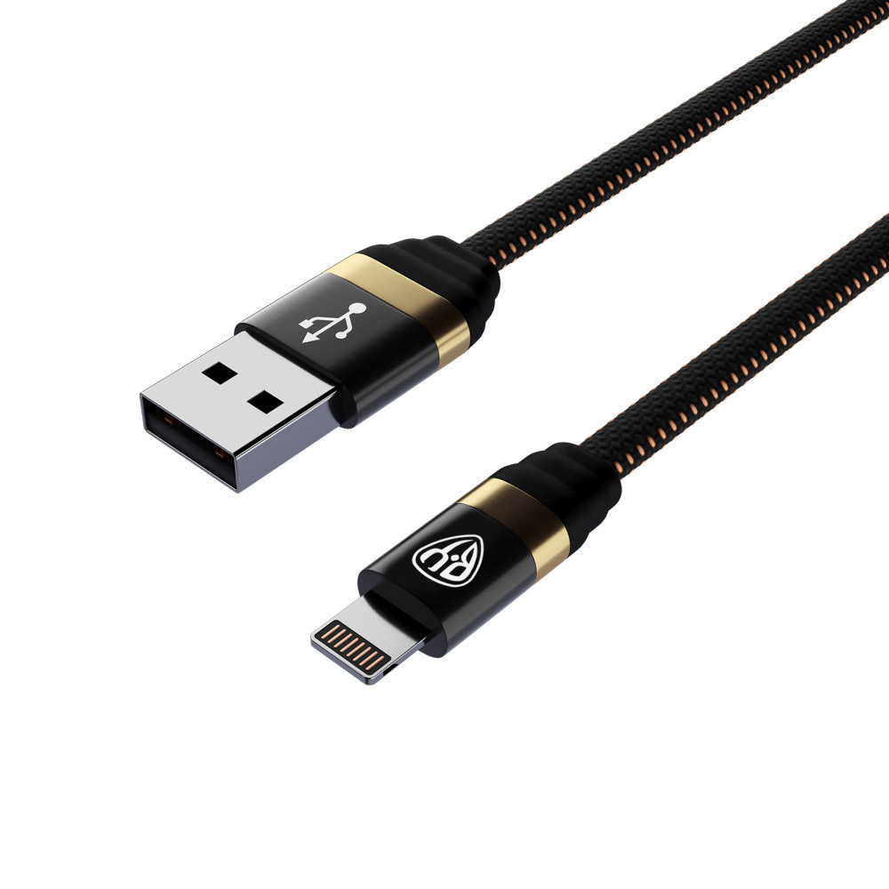 Кабель для зарядки USB(A)-iP BY Элегант, 1м, 2.4А, тканевая оплётка, черный, арт.№ 470-057